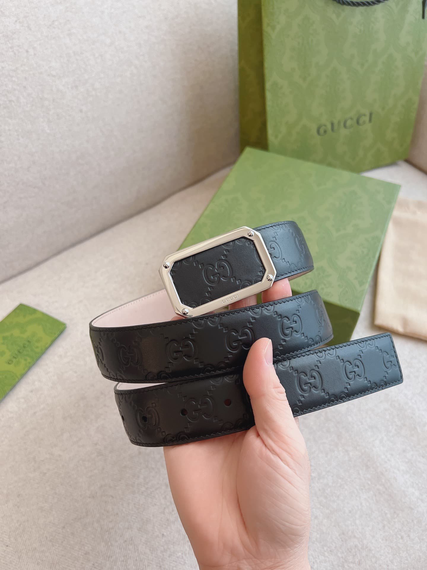 Gvc*1 Black Signature Leather Belt 3.5Cm