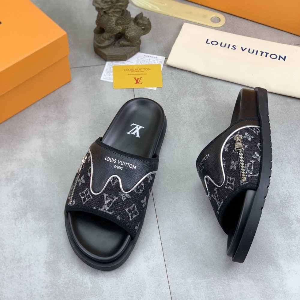 L0vis Vvtt0n Velcro Slippers Lock Edge Denim Black