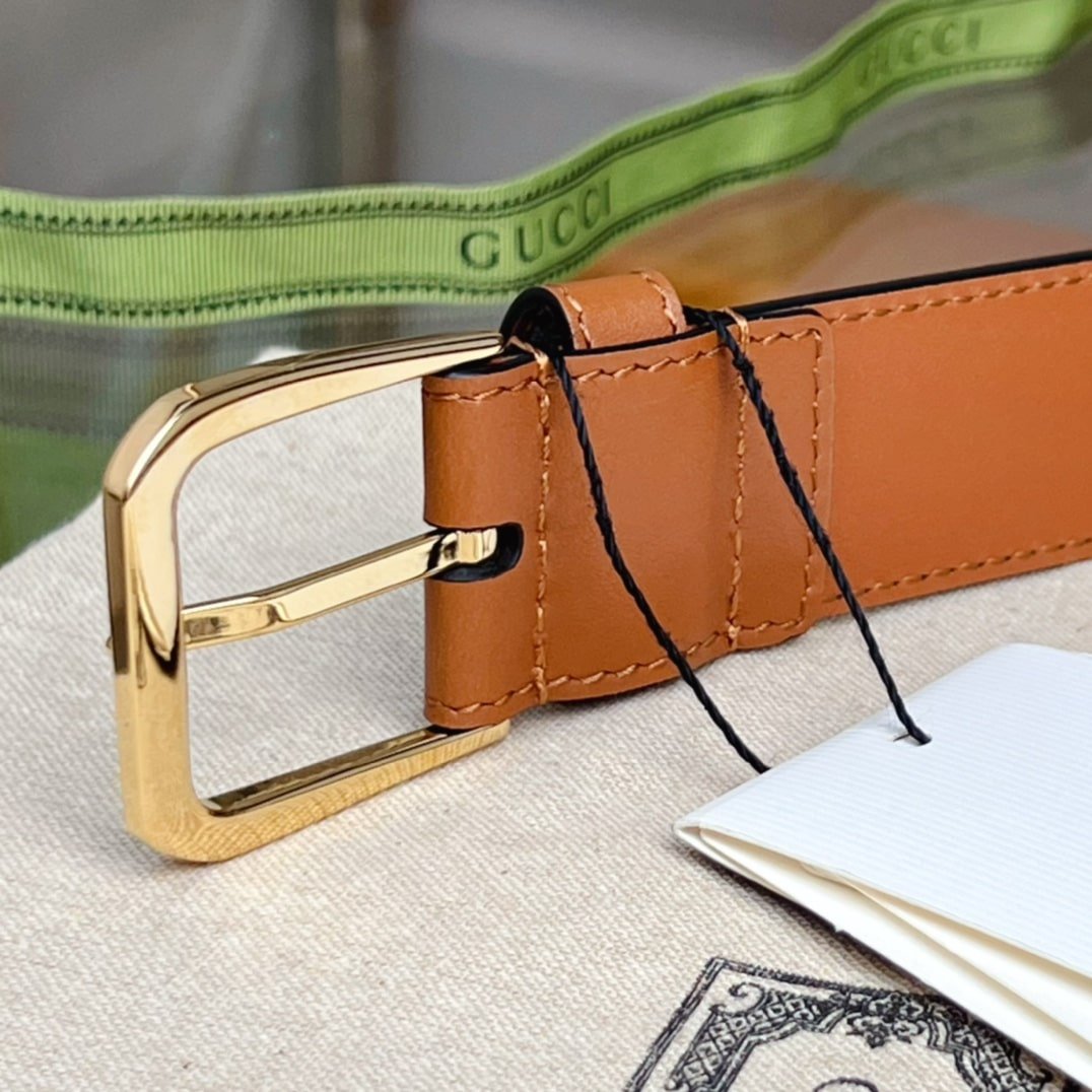 Gvc*1 Belt With Square Buckle And Interlocking G Gold Metal Brown 35Mm 673921 Ap00G 2535