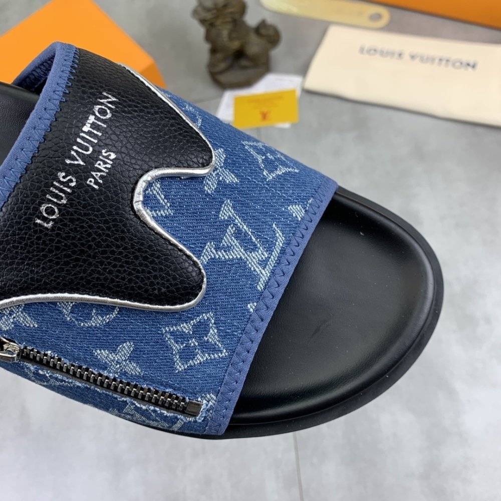L0vis Vvtt0n Velcro Slippers Lock Edge Denim Blue