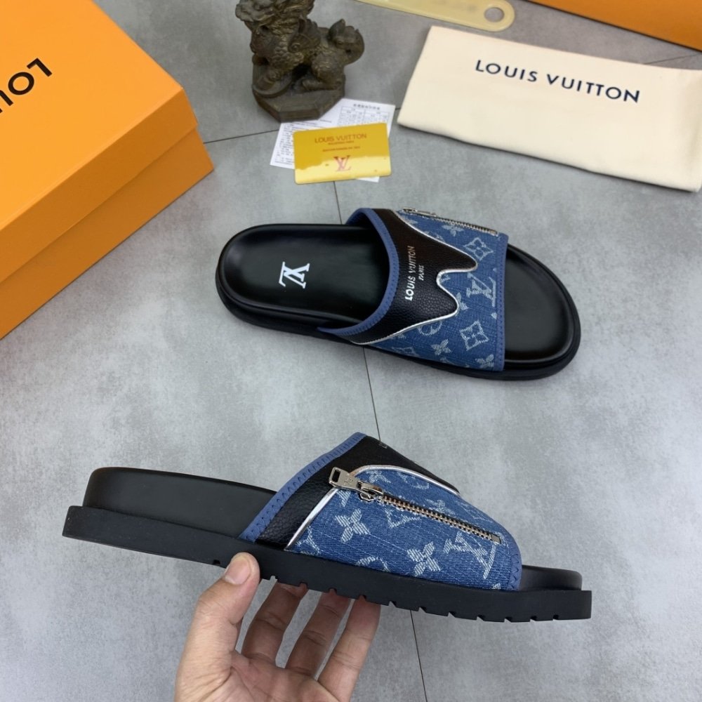 L0vis Vvtt0n Velcro Slippers Lock Edge Denim Blue