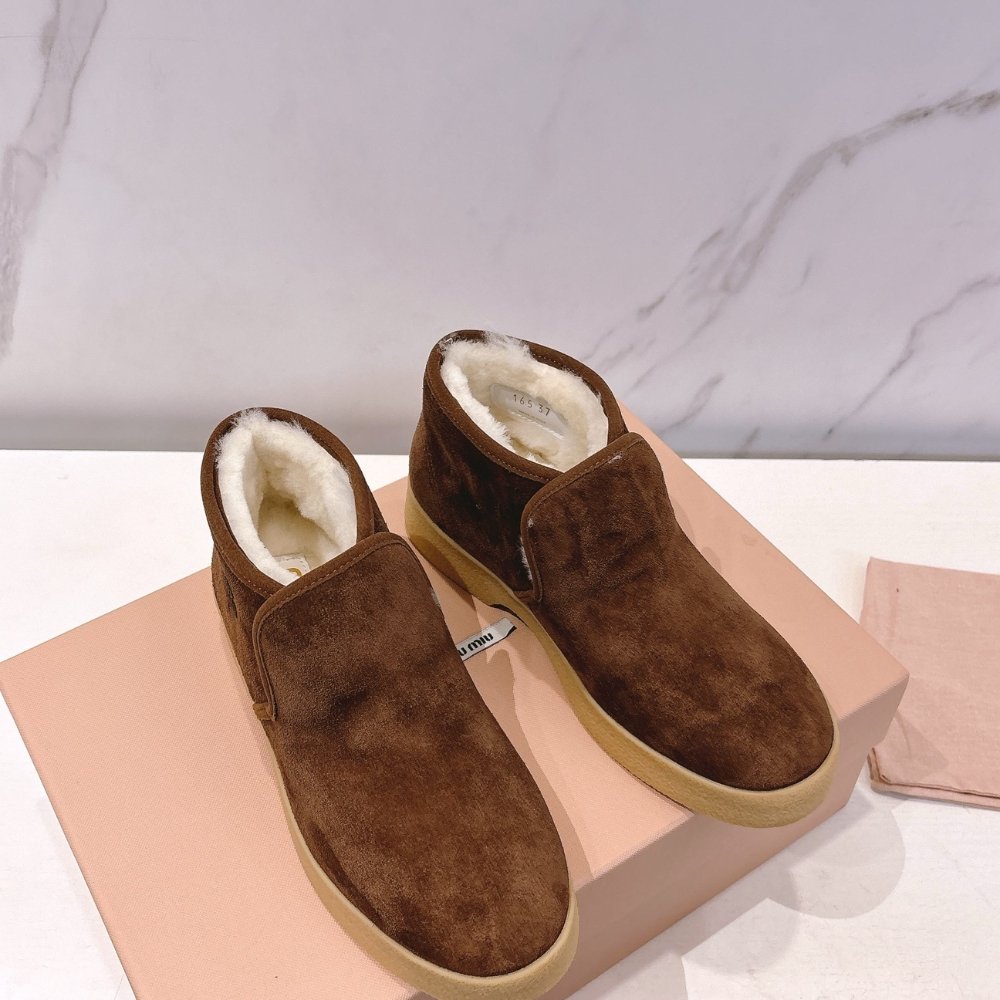 M1um1u Suede And Shearling Slip On Booties Cocoa Brown 5T558E 054 F0324 F D020