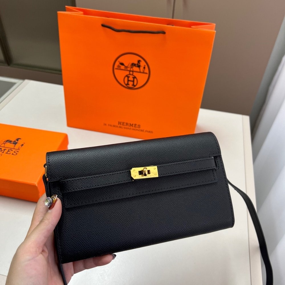 H**me5 Kelly Classique To Go Wallet Black 19Cm H080255Cc89