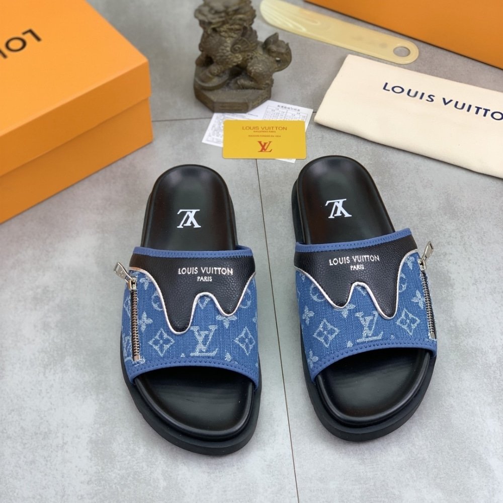 L0vis Vvtt0n Velcro Slippers Lock Edge Denim Blue