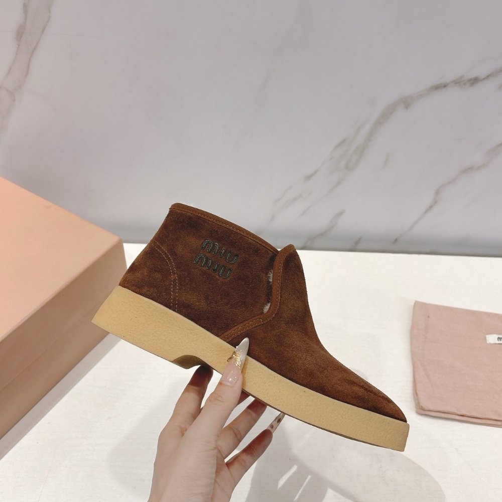 M1um1u Suede And Shearling Slip On Booties Cocoa Brown 5T558E 054 F0324 F D020