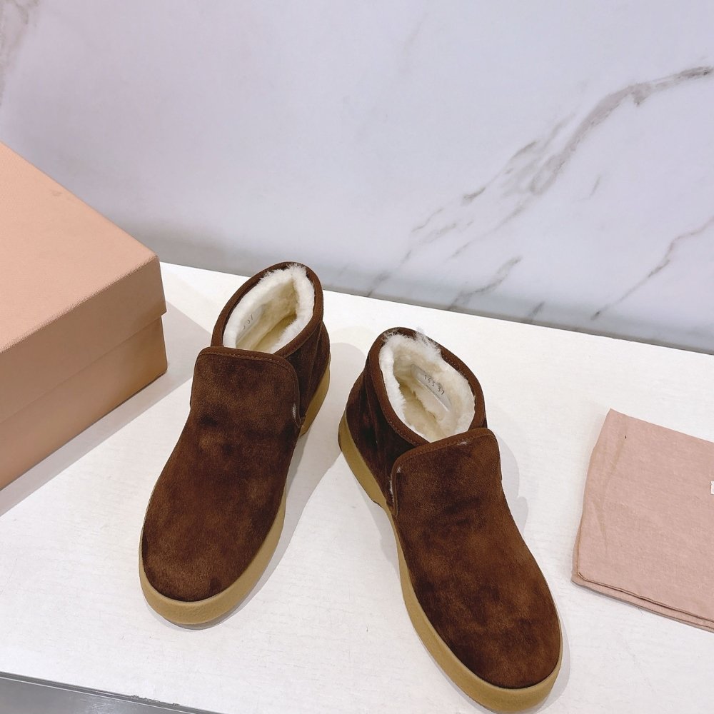 M1um1u Suede And Shearling Slip On Booties Cocoa Brown 5T558E 054 F0324 F D020