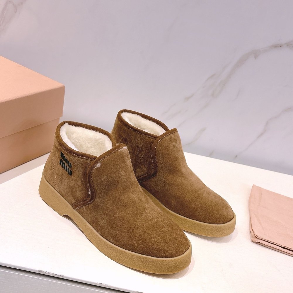 M1um1u Suede And Shearling Slip On Booties Cinnamon 5T558E 054 F0401 F D020