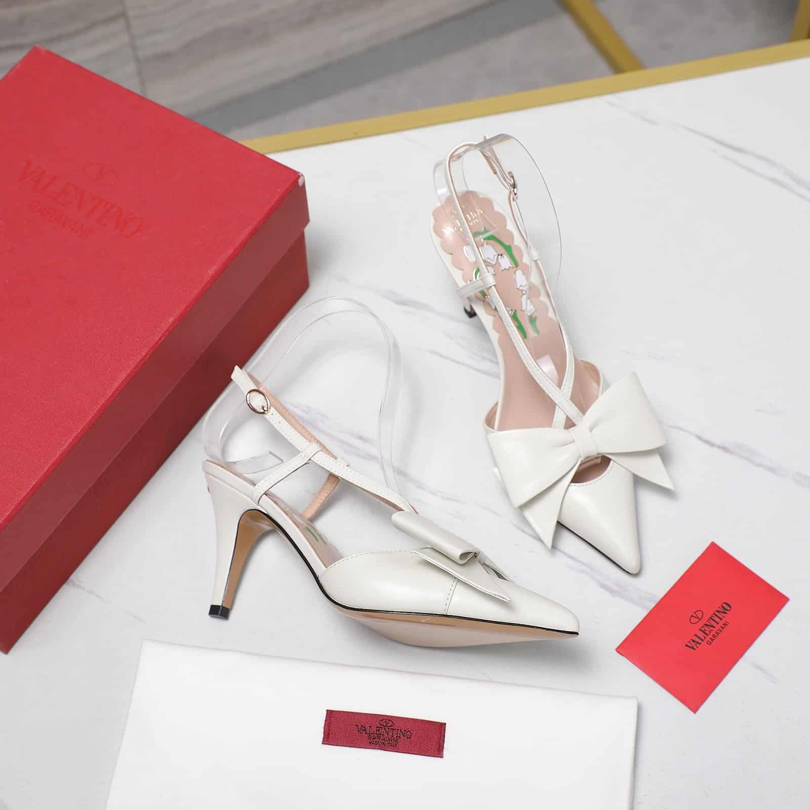 Va1e*ntin0 Bowow Slingback Pumps White 7W2S0Mx5Ddt 098