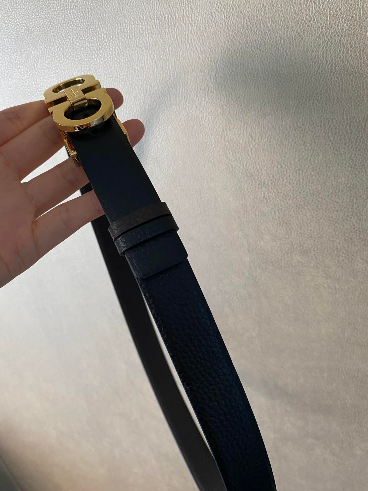 Salvatore Ferragamo Gancini Black Leather Belt With Gold Metal Buckle 2.5Cm