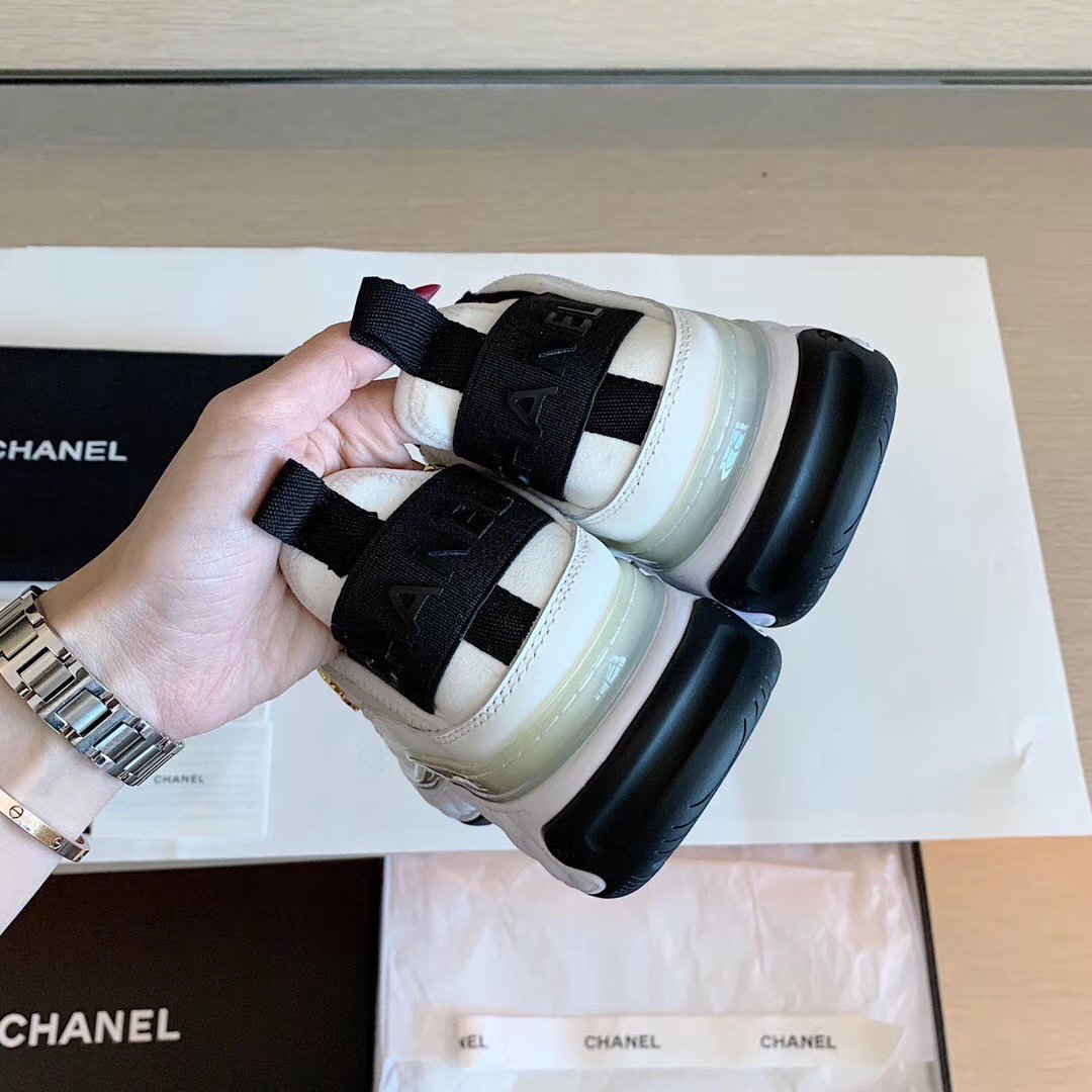 Ch**el Velvet Sneakers Ivory And Black G35617