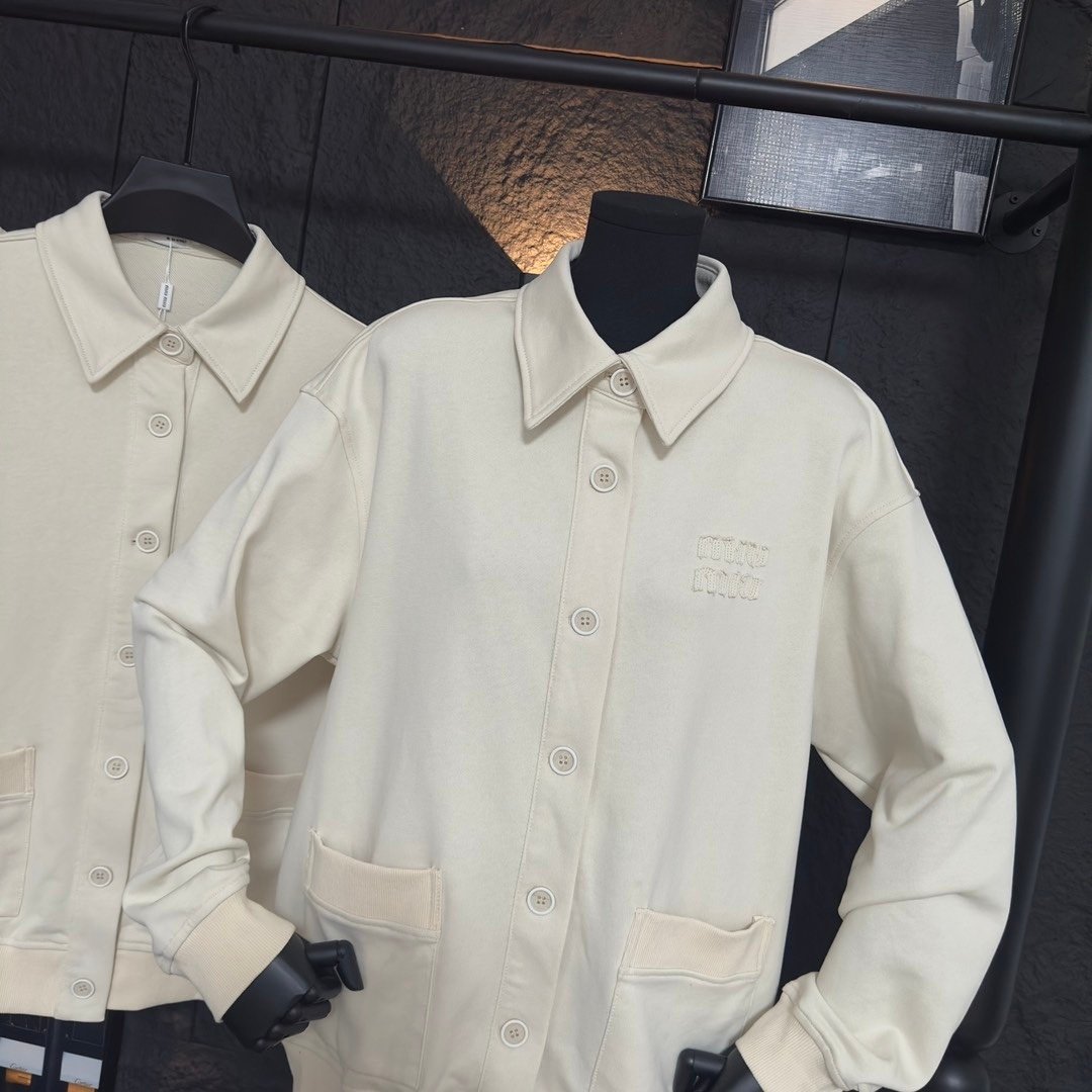 Miu Miu Garment Dyed Cotton Fleece Blouson Jacket Cream Mjl009 14Ru F0K74 S Ooo