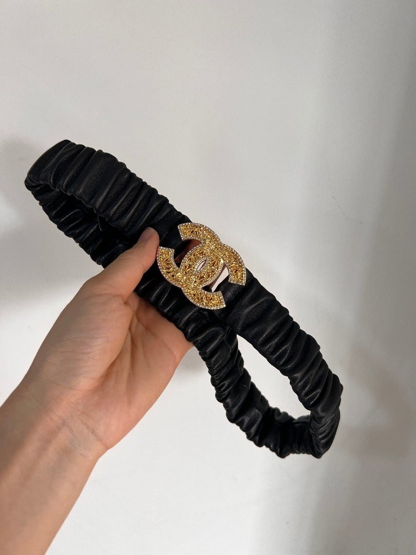 Ch**el Leather Belt With Swarovski Stone Variable 30Mm