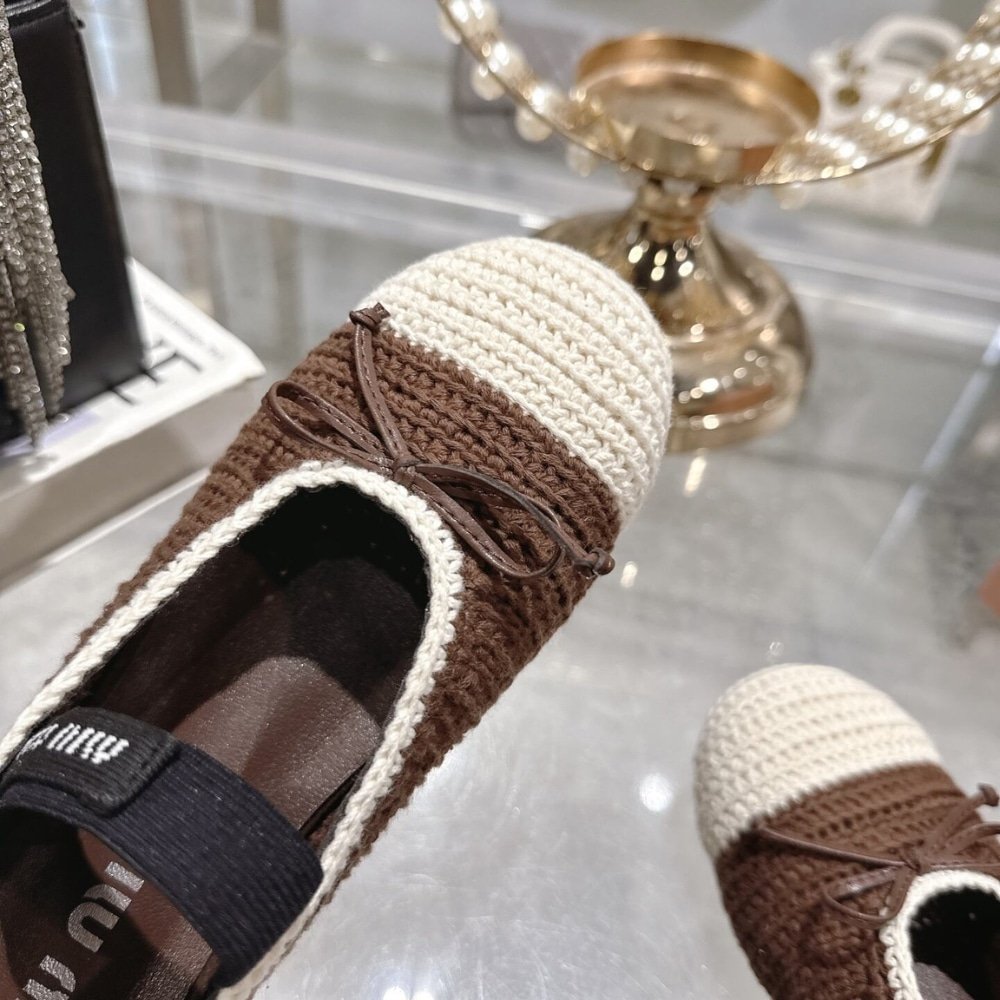 M1um1u Crochet Knit Ballerina Shoes Cocoa Ivory 5F138E 2Cq2 F0Cms F 005