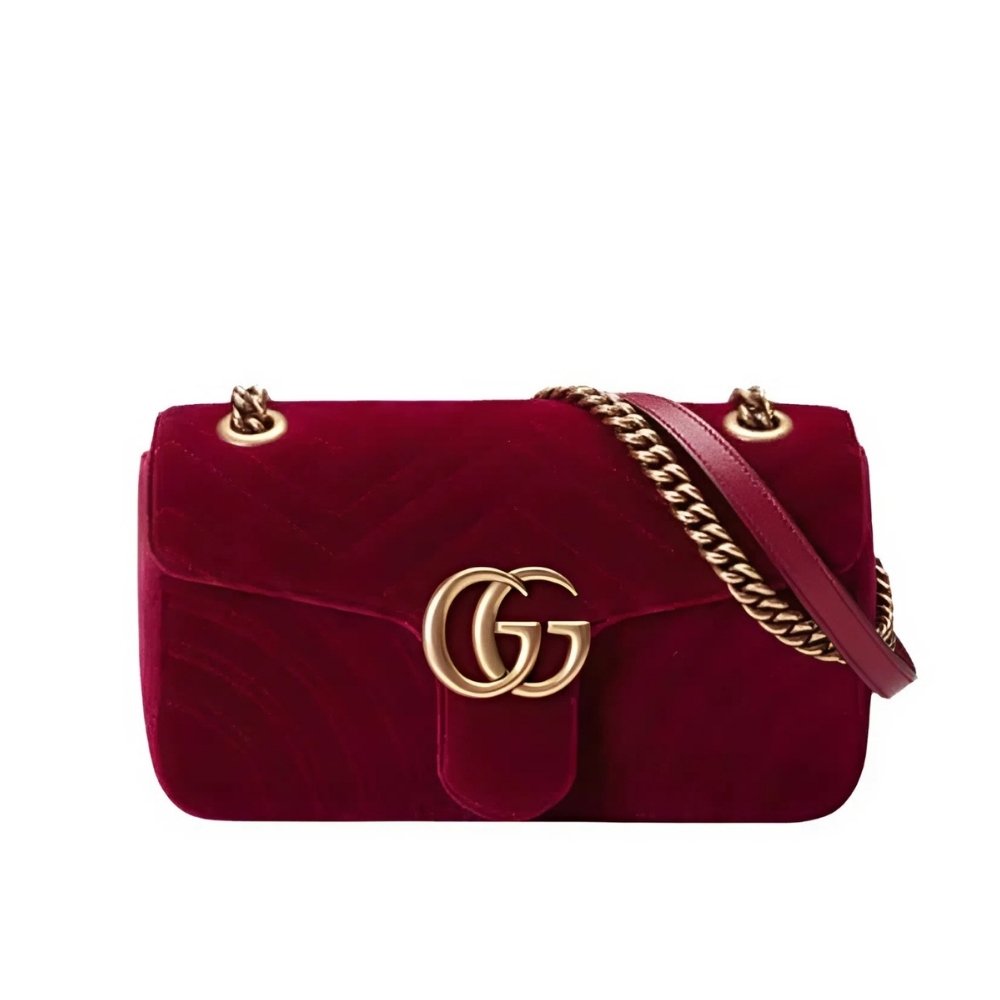 Gvc*1 Gg Marmont Shoulder Bag Velvet Leather Red 20Cm 443497K4D2T 6433