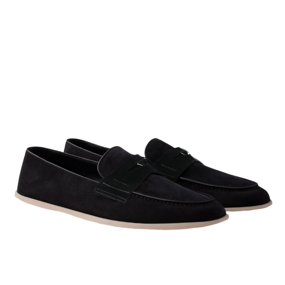 Pra*a Men’S Suede Loafers Leather Black