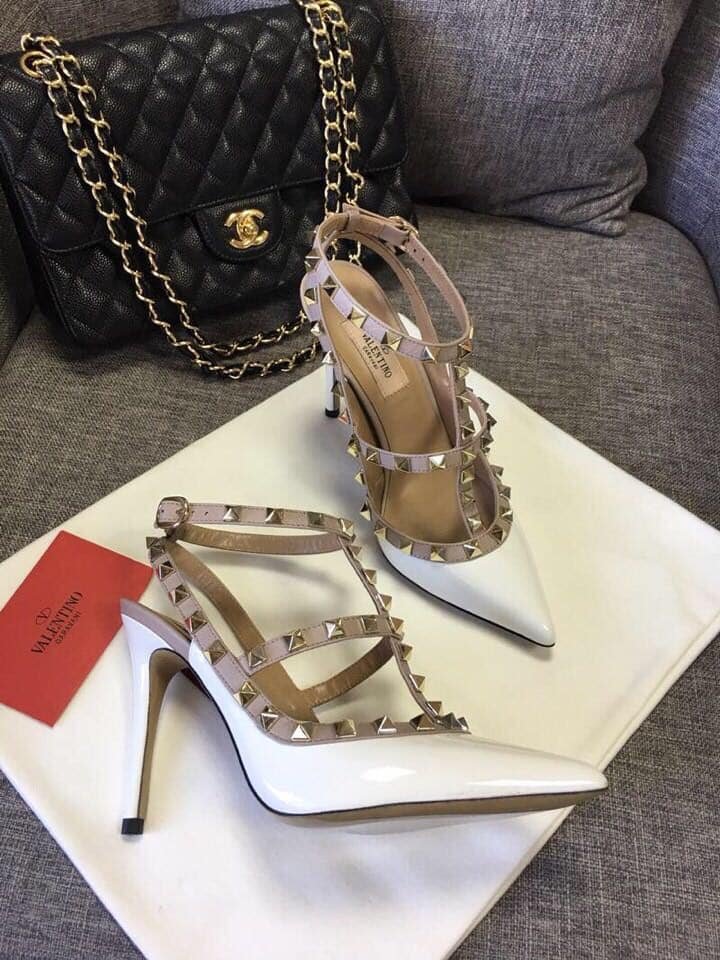 Va1e*ntin0 Patent Rockstud Caged Pump 100Mm Light Ivory Zw2S0393Vnwl62