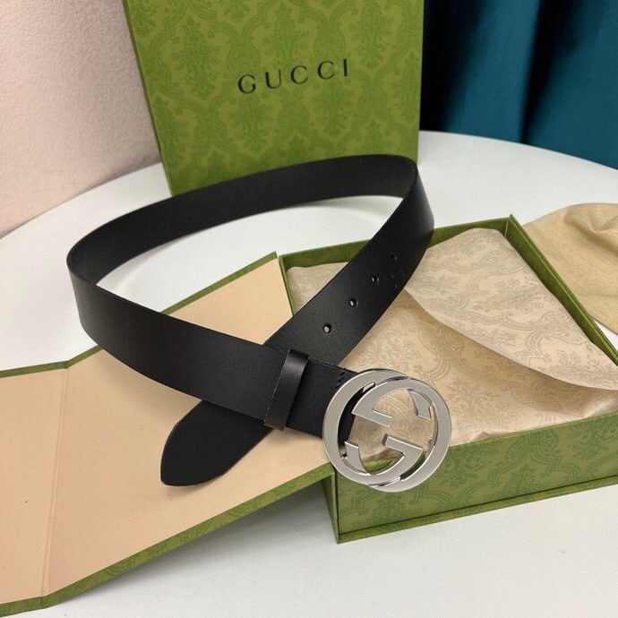 Gvc*1 Leather Belt With Gold Interlocking G 4Cm