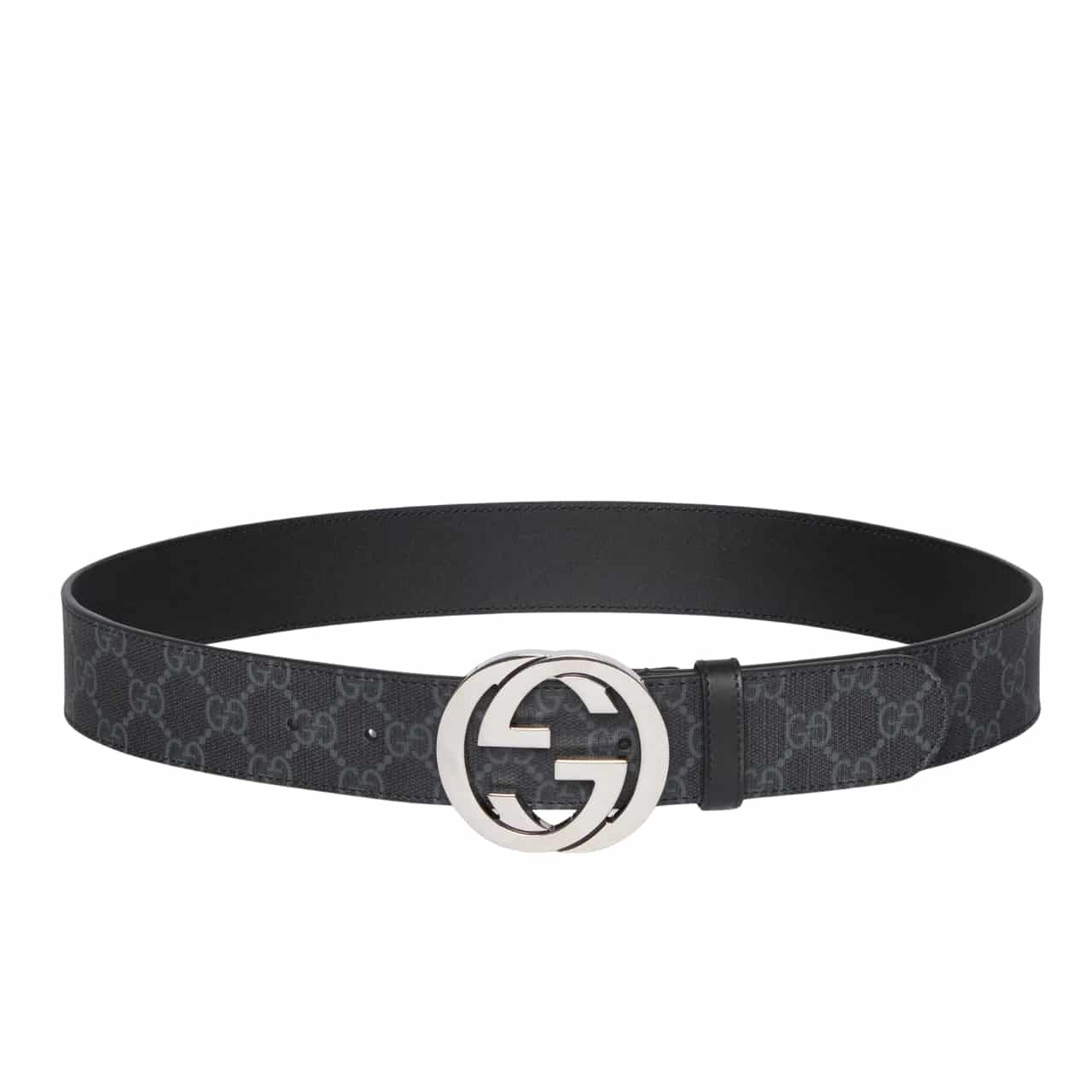 Gvc*1 Gg Svp*me Belt With Interlocking G Buckle Black Grey ‎411924 Kgdhx 8449