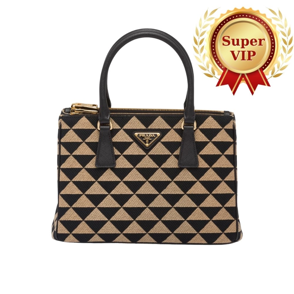 [S*per Vip 1:1] Pra*a Galleria Medium Symbole Embroidered Fabric Bag Black And Beige 28Cm 1Ba863 2Fkl F0Y30 V Ooo