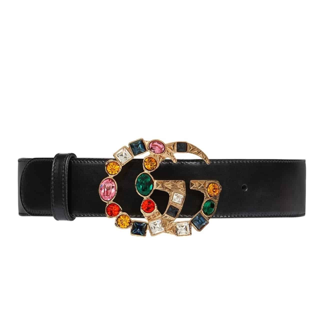 Gvc*1 Leather Belt With Crystal Double G Buckle 513183 Ap0It 1093