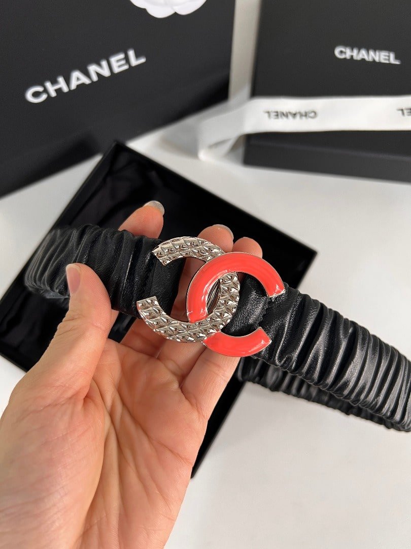 Ch**el Women’S Pearl Circle Belt Red 30Mm