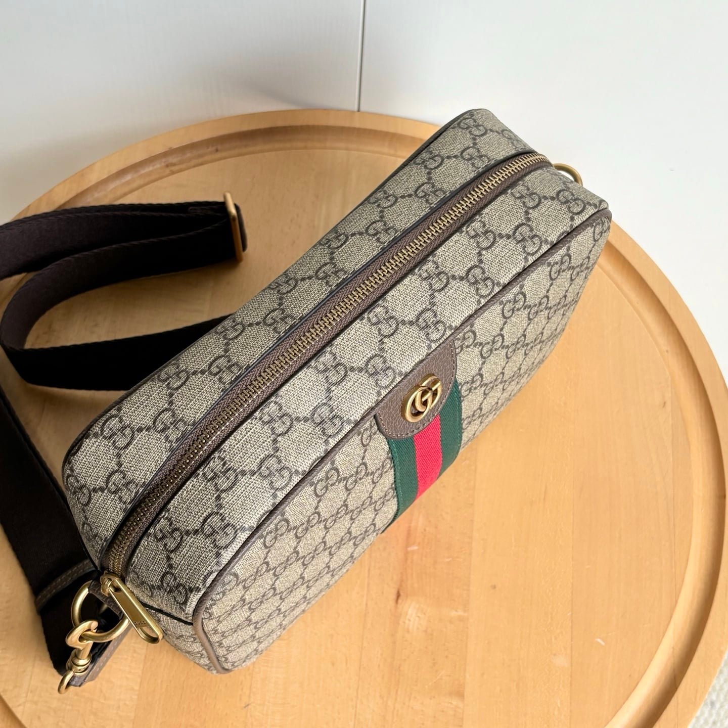 Gvc*1 Ophidia Medium Crossbody Bag Beige And Dark Brown 28Cm 834468 Faeof 9745