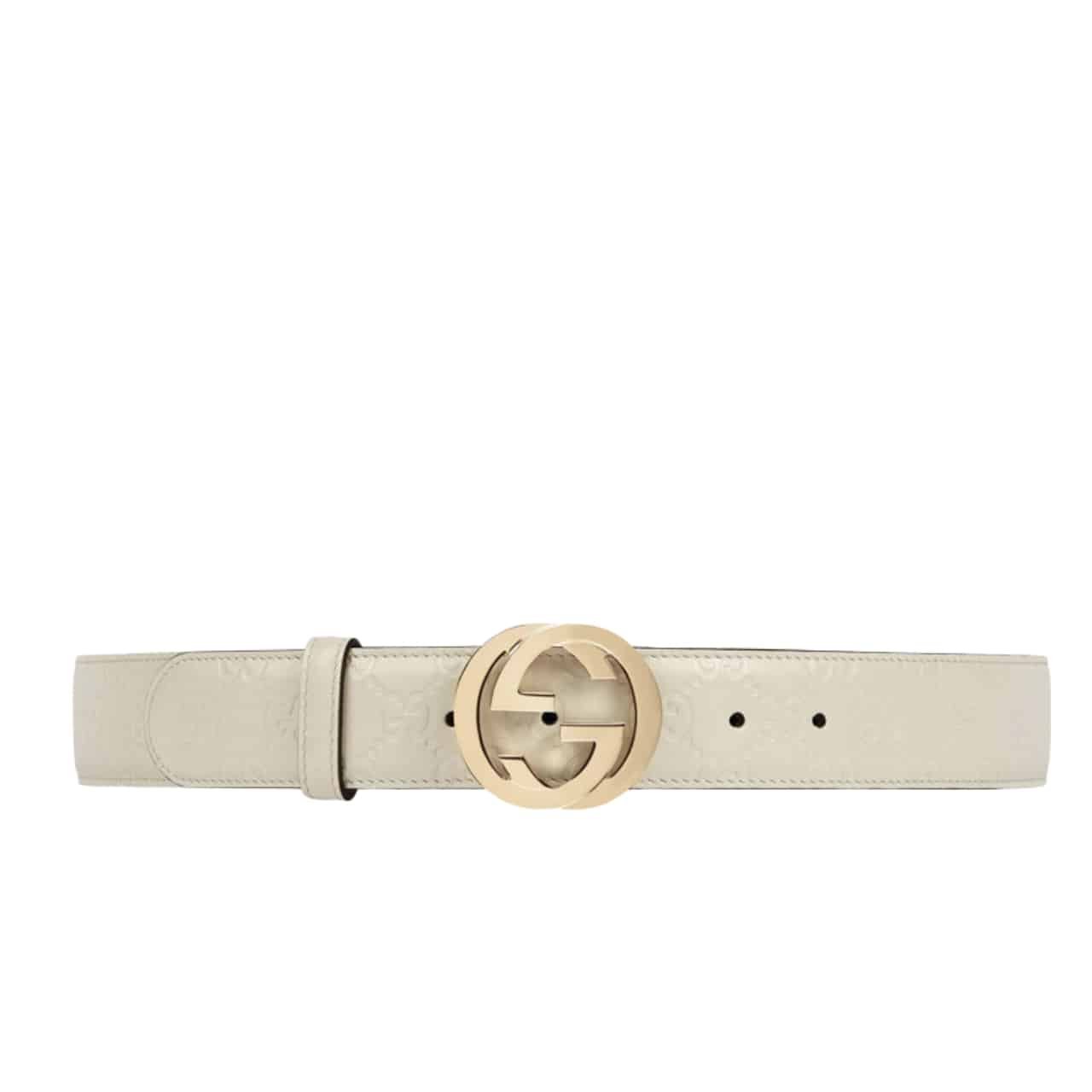 Gvc*1 Double G Buckle Belt White Leather 370543 Cwc1G 9022