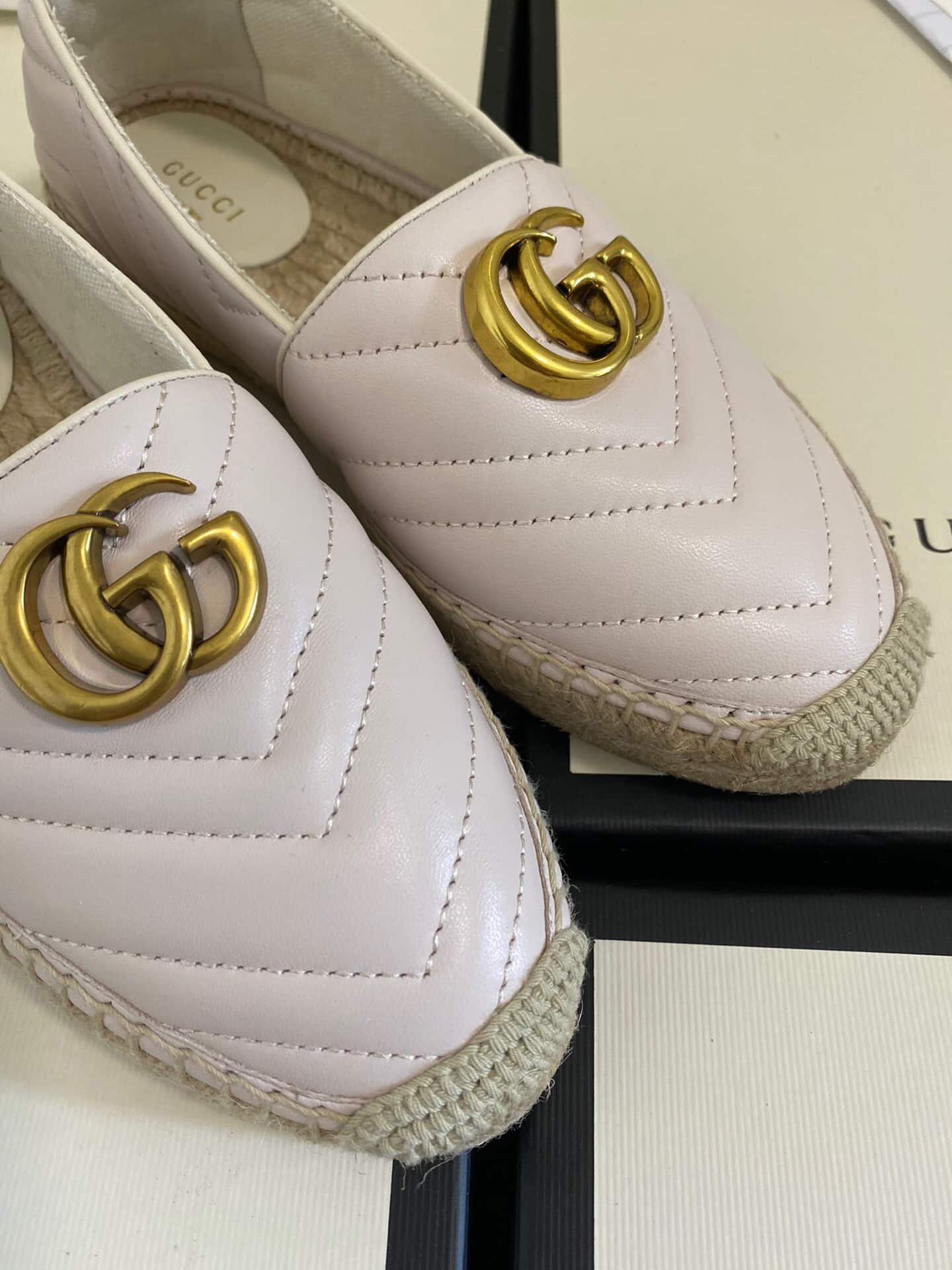 Gvc*1 Leather Espadrille With Double G White ‎551890 Bko00 1000