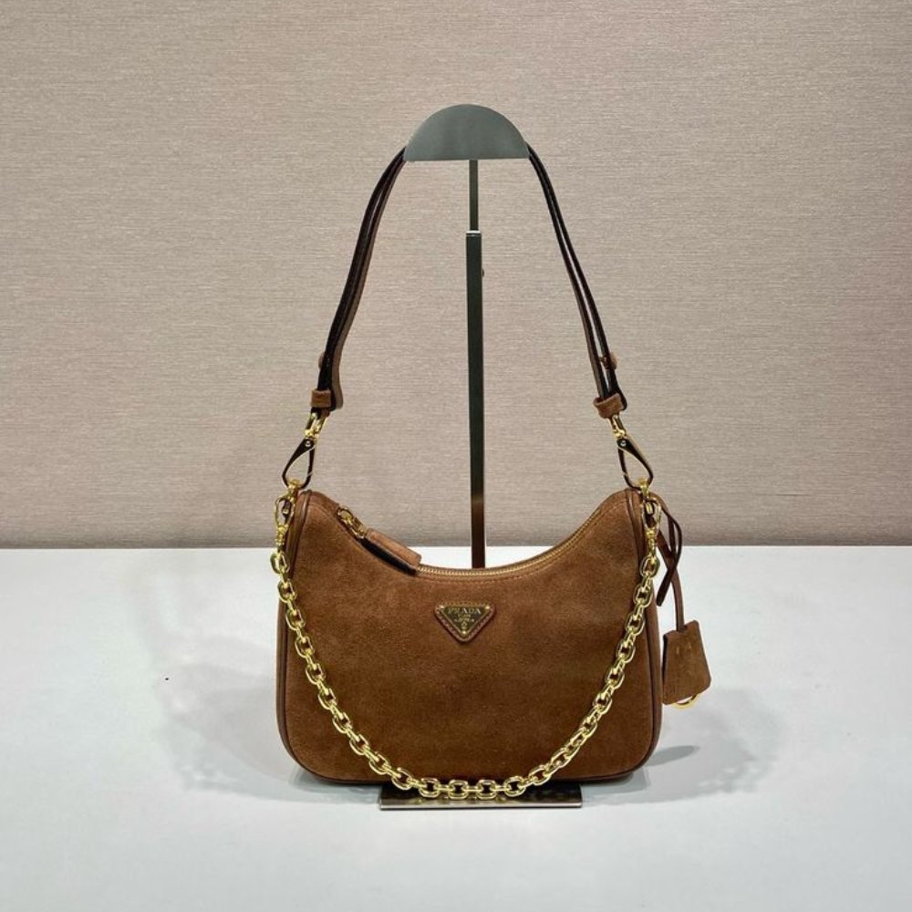 Pra*a Re Edition Mini Suede Bag Dark Brown 28Cm 1Bc204 2C4S F0324 V Qoo