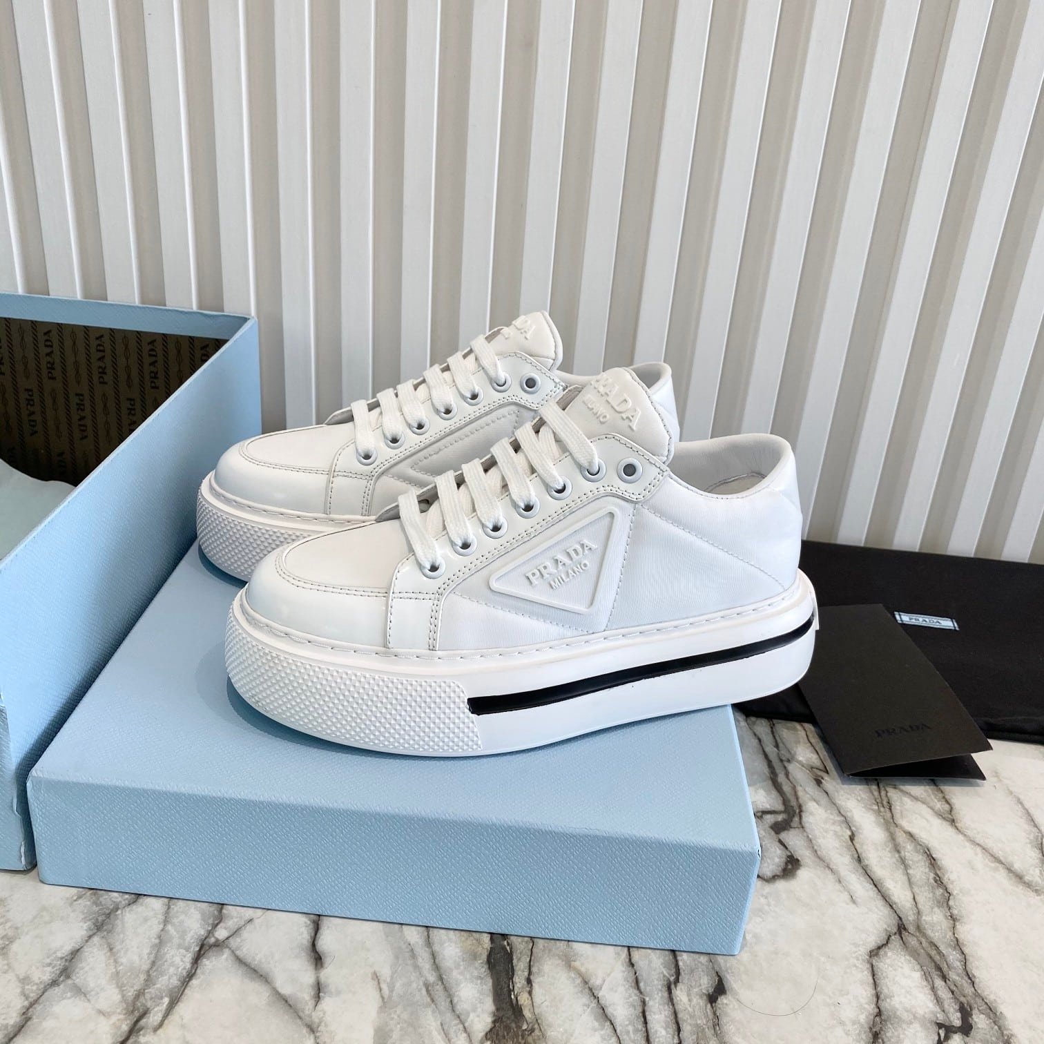 Pra*a Macro Re-Nylon And Brushed Leather Sneakers White 2Eg3763Lf5F0009