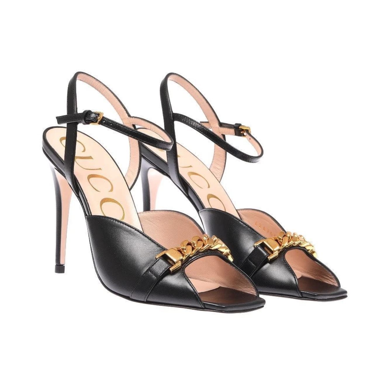 Gvc*1 Ankle Buckle Strap Sylvie Chain Sandals In Black