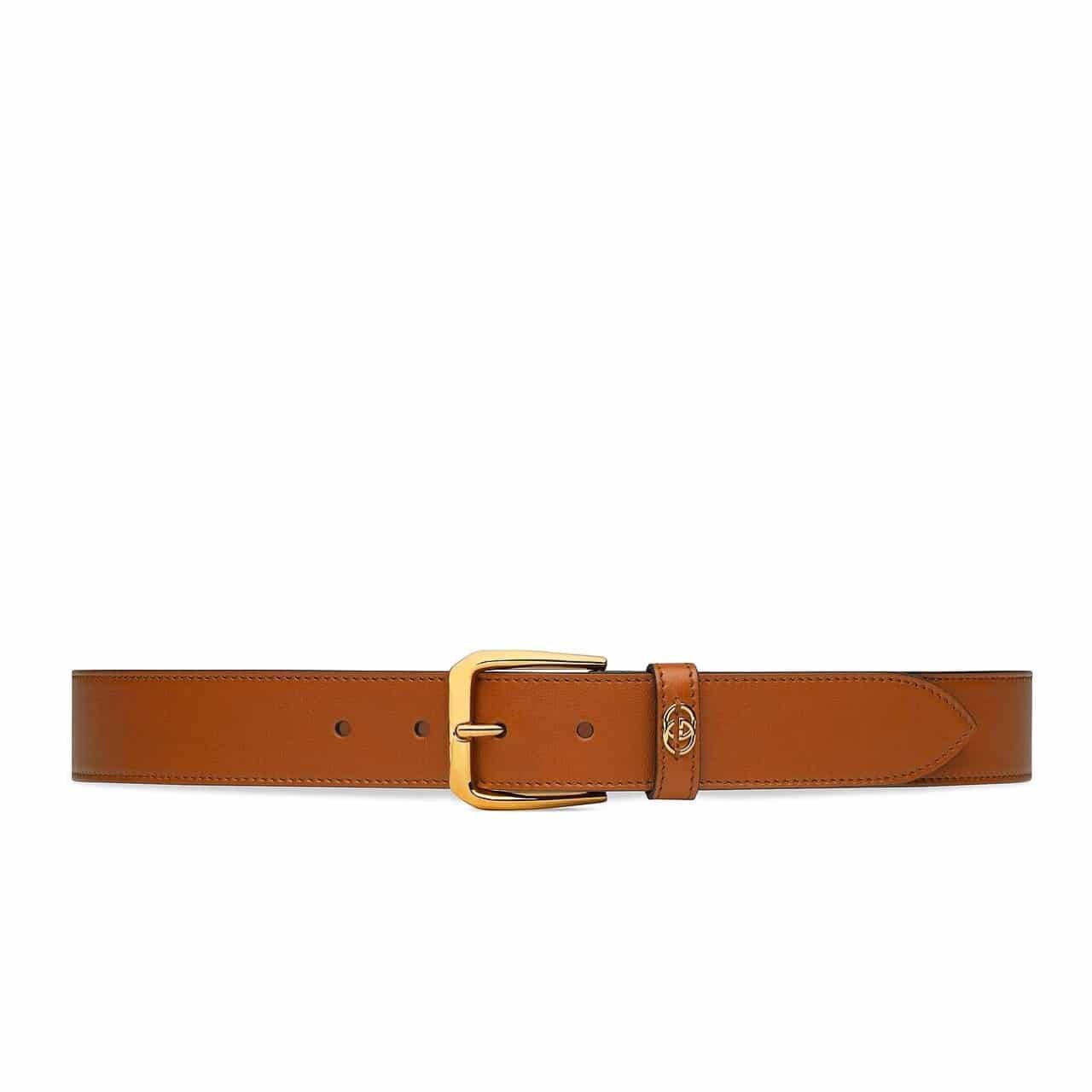 Gvc*1 Belt With Square Buckle And Interlocking G Gold Metal Brown 35Mm 673921 Ap00G 2535