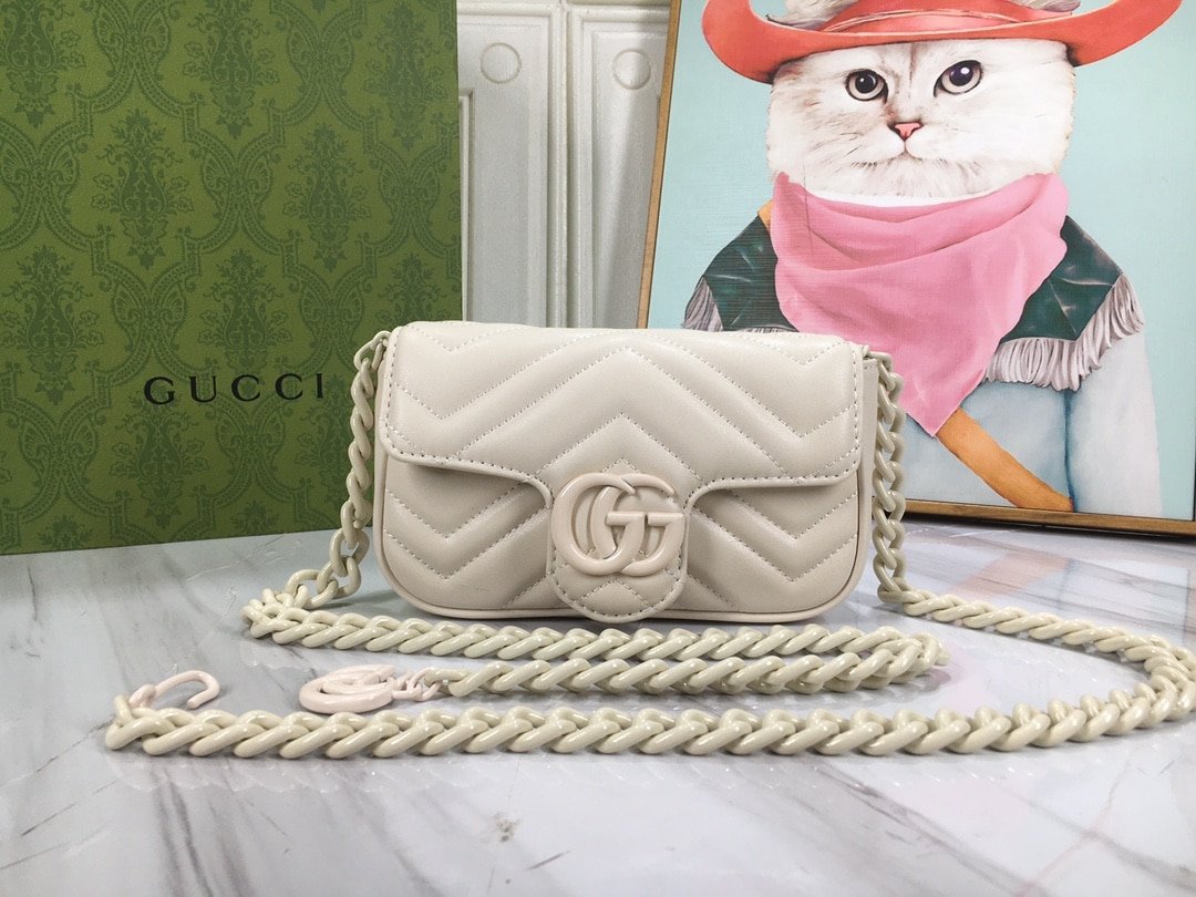 Gvc*1 Women’S Natural Gg Marmont Leather Bag White 16.5Cm 699757 Um8Kv 9022
