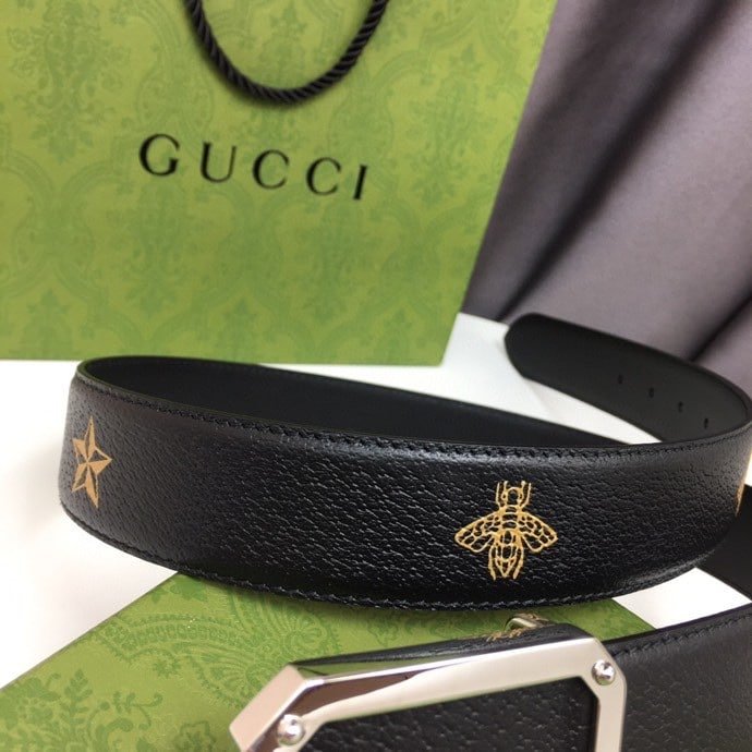 Gvc*1 Black Belt With Square Silver Buckle And Bee Star 35Mm