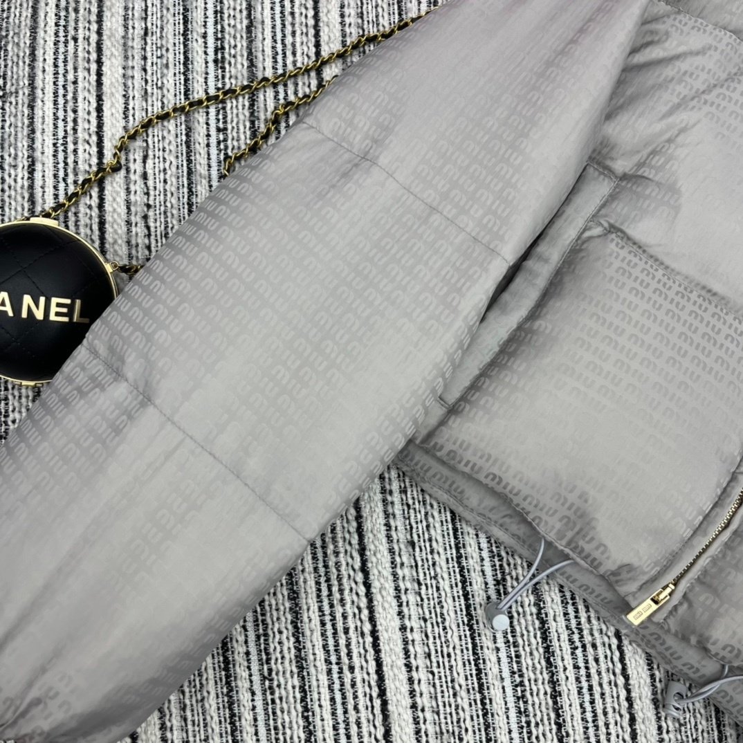 M1um1u Logo Jacquard Puffer Jacket Gray Ml1083 Ooo F0024