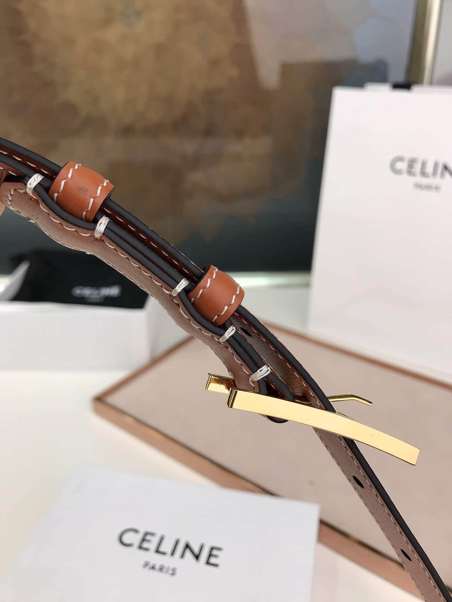 Ce1i*e Leather Belt Brown 1.8Cm