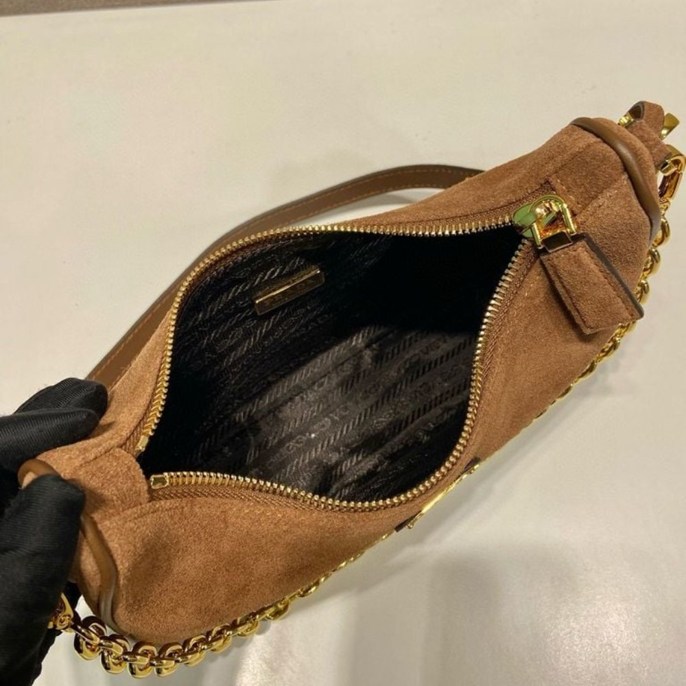 Pra*a Re Edition Mini Suede Bag Dark Brown 28Cm 1Bc204 2C4S F0324 V Qoo