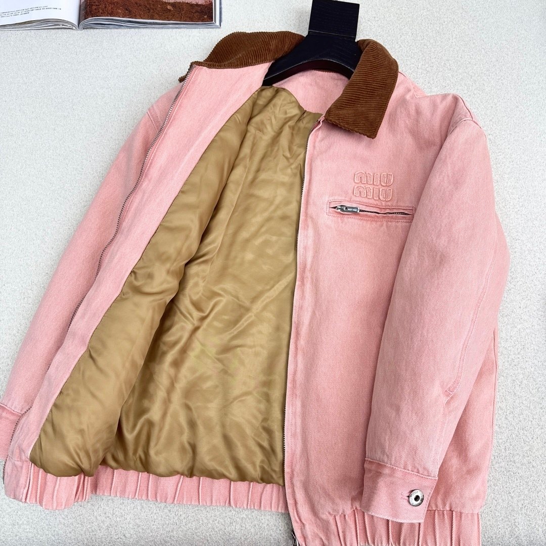M1um1u Padded Denim Blouson Jacket Pink Gwb221 179Q F0028 S Ooo