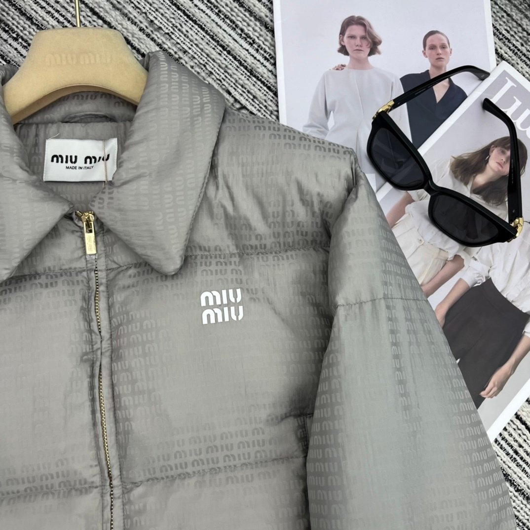 M1um1u Logo Jacquard Puffer Jacket Gray Ml1083 Ooo F0024