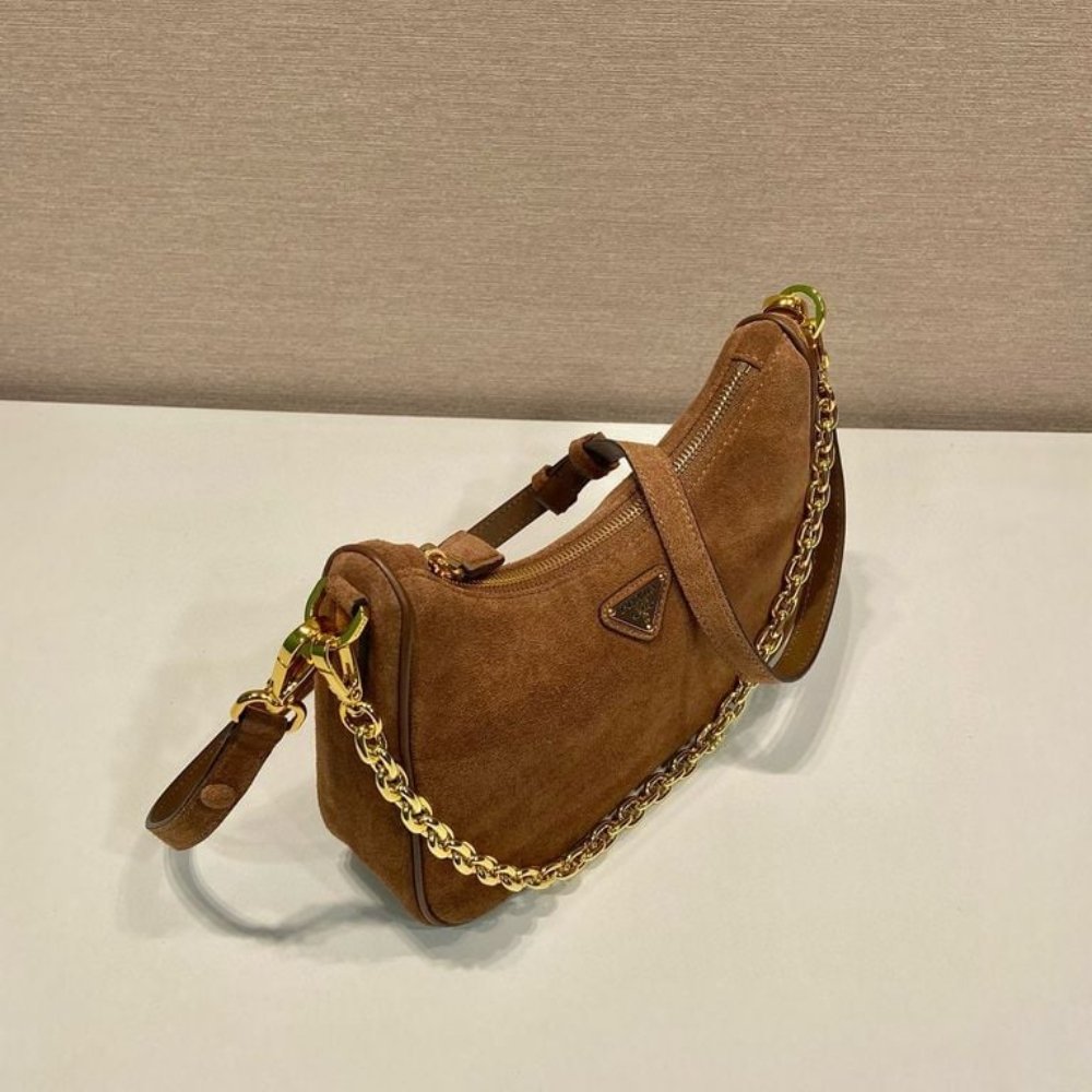 Pra*a Re Edition Mini Suede Bag Dark Brown 28Cm 1Bc204 2C4S F0324 V Qoo
