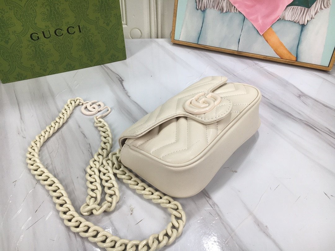 Gvc*1 Women’S Natural Gg Marmont Leather Bag White 16.5Cm 699757 Um8Kv 9022