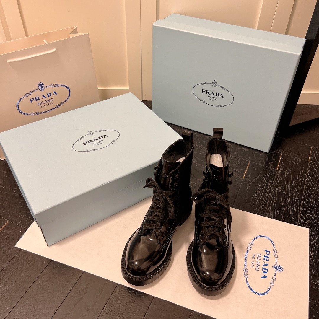Pra*a Brushed Leather And Re Nylon Boots Black 1T782M 3Lf7 F0002 F B050