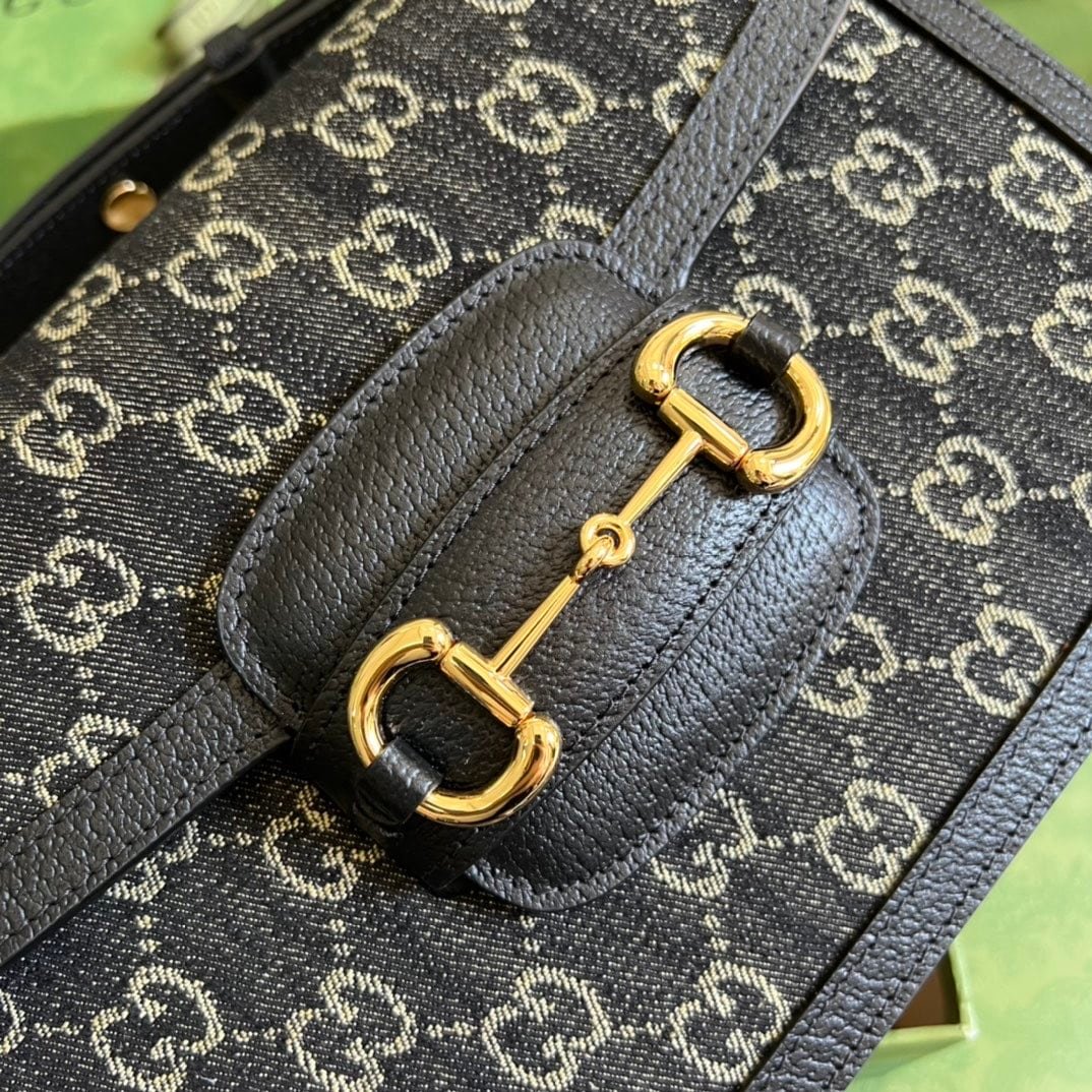 Gvc*1 Horsebit 1955 Original Gg Shoulder Bag Black Ivory 25Cm 602204 Un3Bg 1274