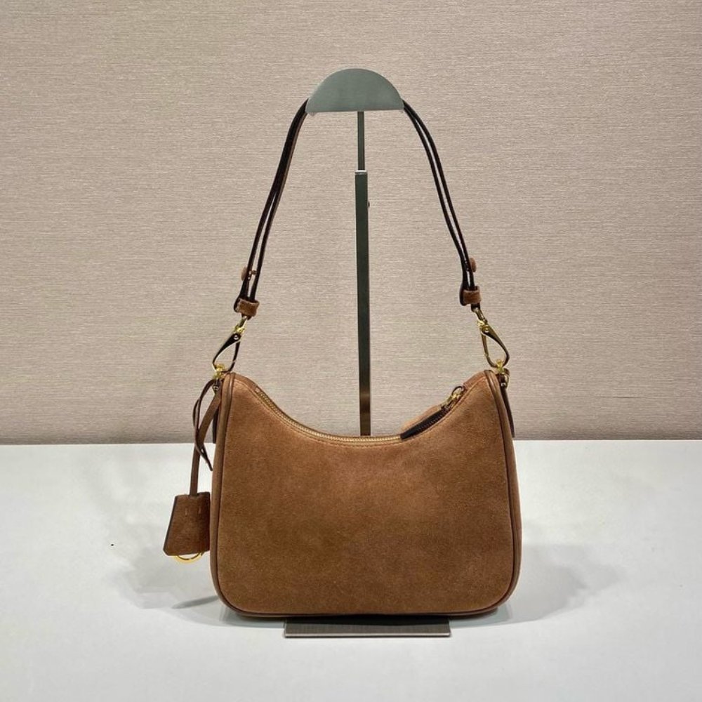 Pra*a Re Edition Mini Suede Bag Dark Brown 28Cm 1Bc204 2C4S F0324 V Qoo