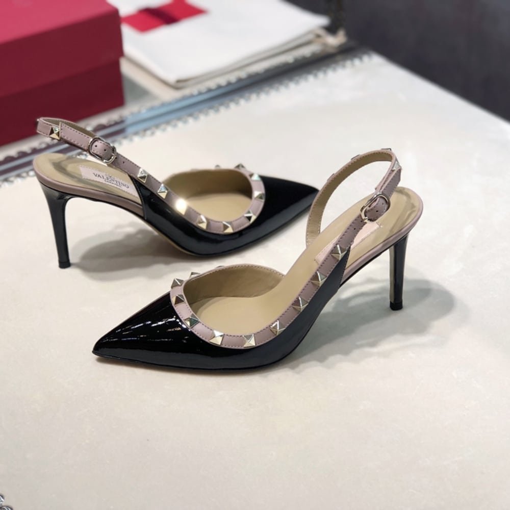 Va1e*ntin0 Garavani Rockstud Patent Leather Strap Pump Black