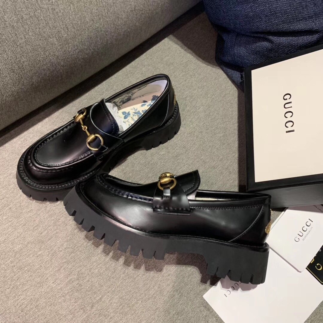 Gvc*1 Women’S Leather Lug Sole Horsebit Loafers Black 577236 Ds800 1000