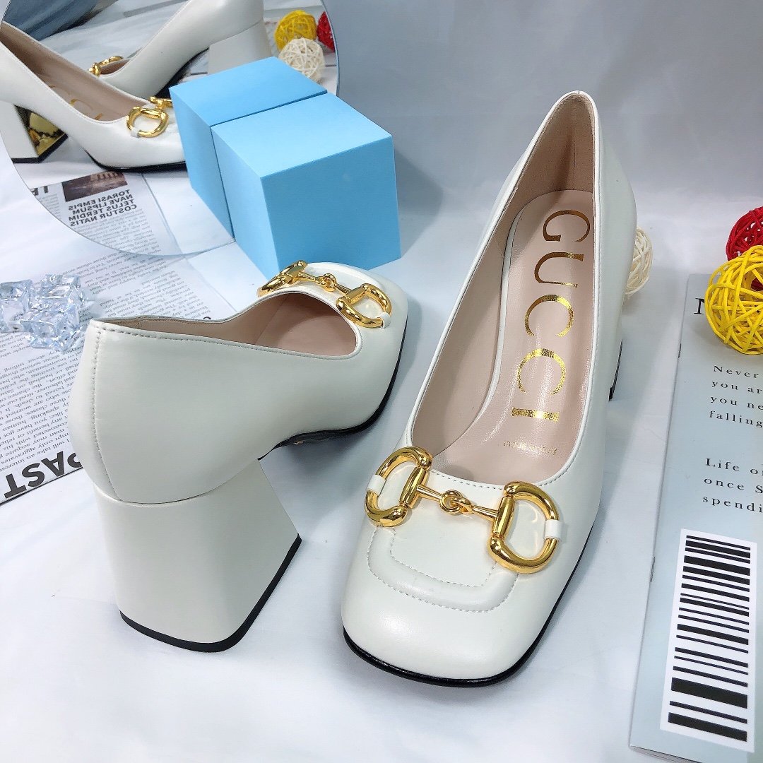 Gvc*1 Women’S Mid Heel Pump With Horsebit White Leather 643886 C9D00 9022