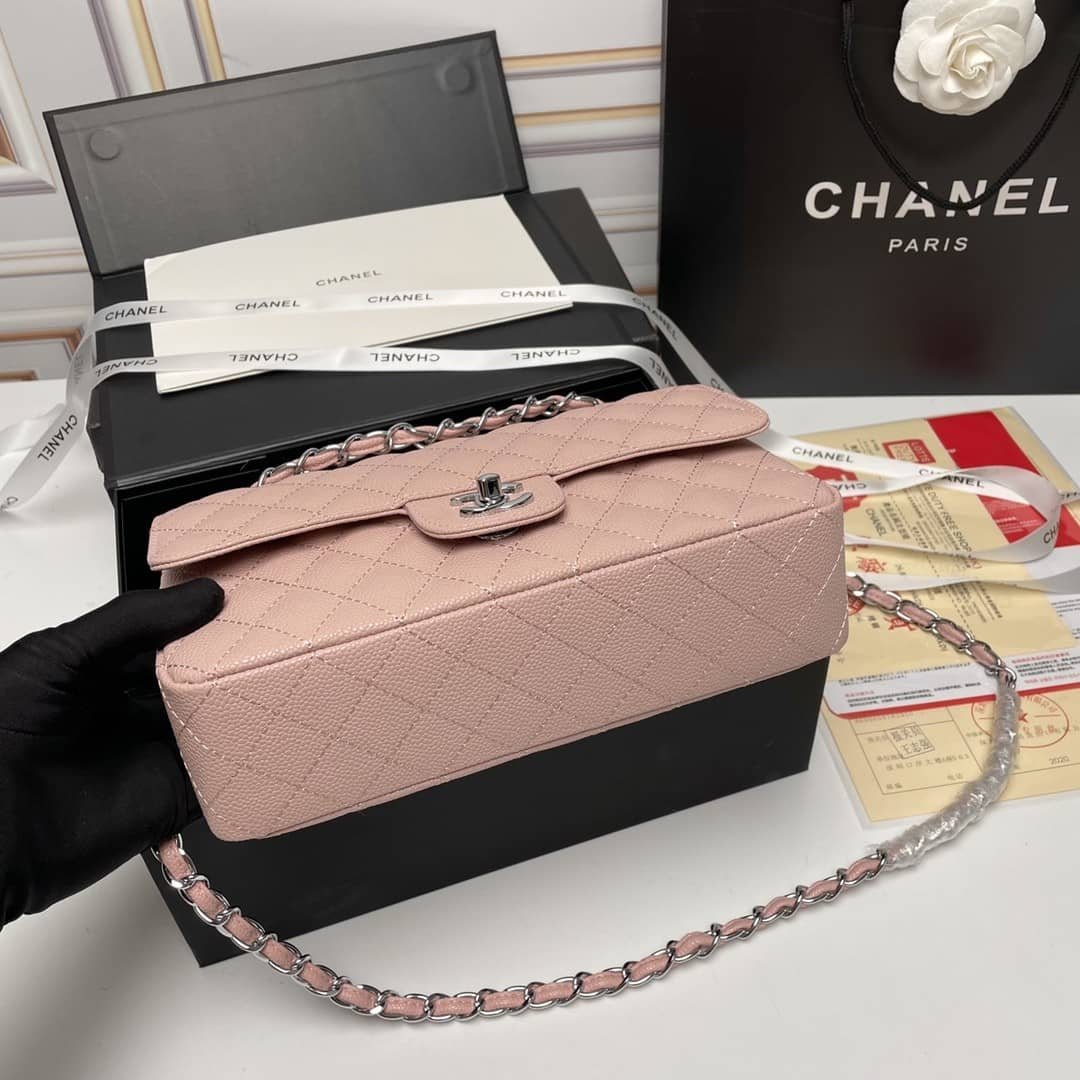 Ch**el Medium Classic Flap Bag Silver Hardware Pink 25Cm