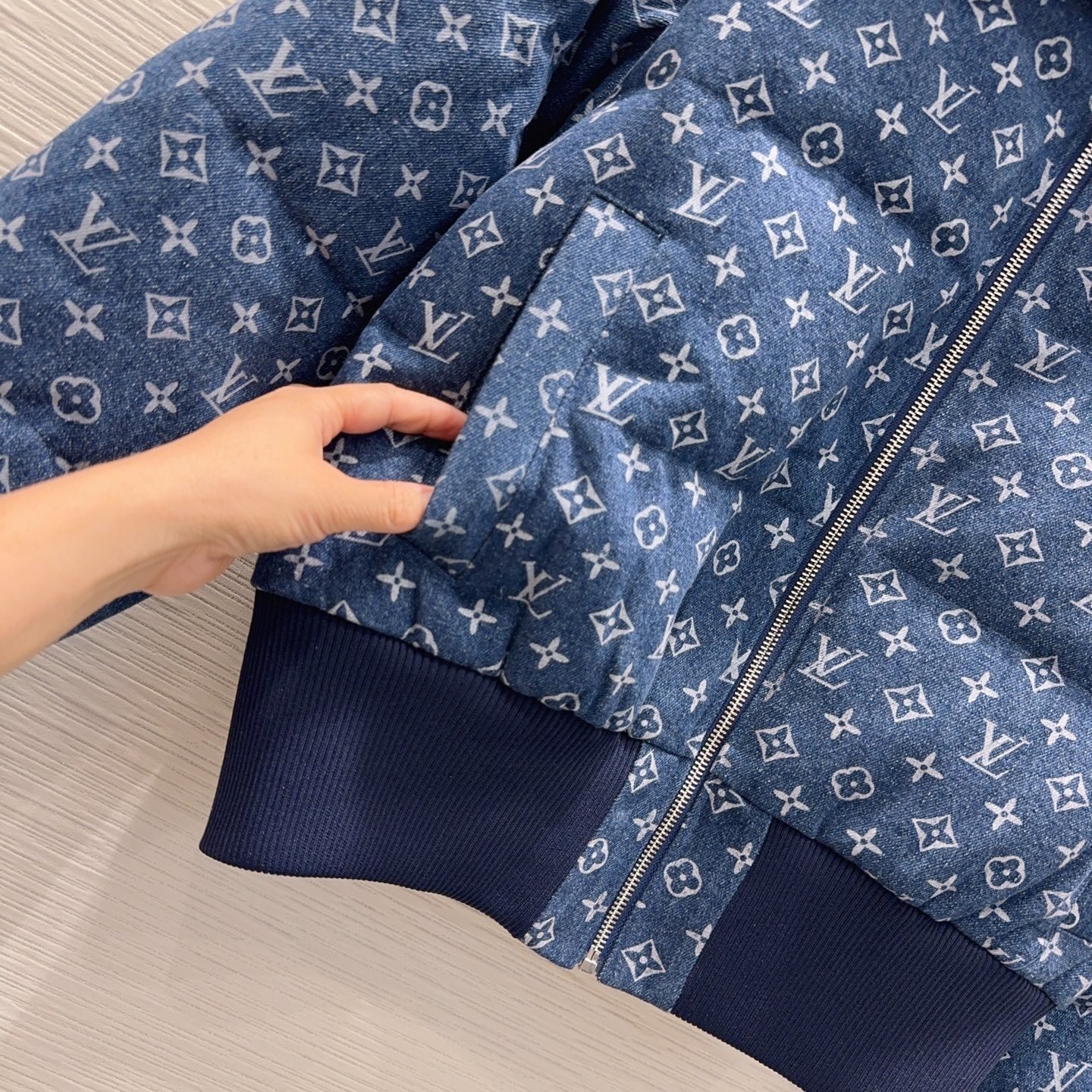L0vis Vvtt0n Monogram Blue Denim Bomber Jacket