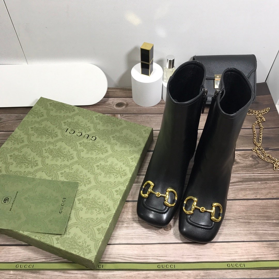 Gvc*1 Women’S Horsebit Mid Heel Ankle Boots Black 643888 Bko00 1000